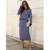 ANRABESS Women 2 Piece Striped Sweater Skirt Set(Blue White)