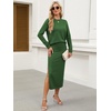 ANRABESS Women 2 Piece Striped Sweater Skirt Set(Green)