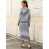 ANRABESS Women 2 Piece Striped Sweater Skirt Set(Grey White)