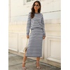ANRABESS Women 2 Piece Striped Sweater Skirt Set(Grey White)