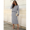 ANRABESS Women 2 Piece Striped Sweater Skirt Set(Grey White)