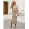 ANRABESS Women 2 Piece Striped Sweater Skirt Set(Khaki)