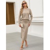 ANRABESS Women 2 Piece Striped Sweater Skirt Set(Khaki)