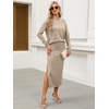 ANRABESS Women 2 Piece Striped Sweater Skirt Set(Khaki)