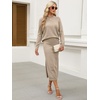 ANRABESS Women 2 Piece Striped Sweater Skirt Set(Khaki)