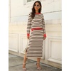 ANRABESS Women 2 Piece Striped Sweater Skirt Set(Khaki Black Red)