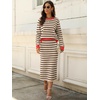 ANRABESS Women 2 Piece Striped Sweater Skirt Set(Khaki Black Red)