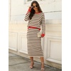 ANRABESS Women 2 Piece Striped Sweater Skirt Set(Khaki Black Red)