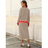 ANRABESS Women 2 Piece Striped Sweater Skirt Set(Khaki Black Red)