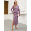 ANRABESS Women 2 Piece Striped Sweater Skirt Set(Light Purple)