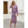 ANRABESS Women 2 Piece Striped Sweater Skirt Set(Light Purple)