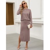 ANRABESS Women 2 Piece Striped Sweater Skirt Set(Nutmeg)