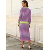 ANRABESS Women 2 Piece Striped Sweater Skirt Set(Pink Green)