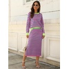 ANRABESS Women 2 Piece Striped Sweater Skirt Set(Pink Green)