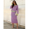 ANRABESS Women 2 Piece Striped Sweater Skirt Set(Pink Green)