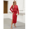 ANRABESS Women 2 Piece Striped Sweater Skirt Set(Red)