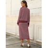 ANRABESS Women 2 Piece Striped Sweater Skirt Set(Red White)