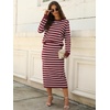 ANRABESS Women 2 Piece Striped Sweater Skirt Set(Red White)