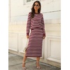 ANRABESS Women 2 Piece Striped Sweater Skirt Set(Red White)