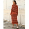 ANRABESS Women 2 Piece Striped Sweater Skirt Set(Rust Red Black)