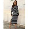 ANRABESS Women 2 Piece Striped Sweater Skirt Set(White Black)