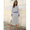 ANRABESS Women 2 Piece Striped Sweater Skirt Set(White Black Blue)