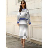 ANRABESS Women 2 Piece Striped Sweater Skirt Set(White Black Blue)