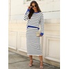 ANRABESS Women 2 Piece Striped Sweater Skirt Set(White Black Blue)