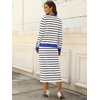 ANRABESS Women 2 Piece Striped Sweater Skirt Set(White Black Blue)