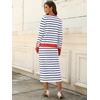 ANRABESS Women 2 Piece Striped Sweater Skirt Set(White Blue Red)