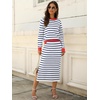 ANRABESS Women 2 Piece Striped Sweater Skirt Set(White Blue Red)