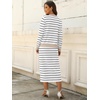ANRABESS Women 2 Piece Striped Sweater Skirt Set(White Grey Beige)