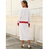 ANRABESS Women 2 Piece Striped Sweater Skirt Set(White Grey Red)