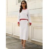 ANRABESS Women 2 Piece Striped Sweater Skirt Set(White Grey Red)