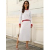 ANRABESS Women 2 Piece Striped Sweater Skirt Set(White Grey Red)