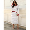 ANRABESS Women 2 Piece Striped Sweater Skirt Set(White Grey Red)