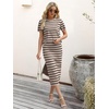 ANRABESS Women’s 2 Piece Striped Sweater Skirt Set(Beige Black)
