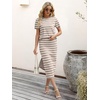 ANRABESS Women’s 2 Piece Striped Sweater Skirt Set(Beige White)