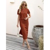 ANRABESS Women’s 2 Piece Striped Sweater Skirt Set(Brick Red Black Stripe)