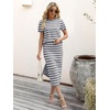 ANRABESS Women’s 2 Piece Striped Sweater Skirt Set(Grey White)