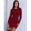ANRABESS Womens Fall Long Sleeve Ribbed Knit Bodycon Mini Wrap Dresses(Deep Red)