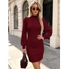 ANRABESS Womens Fall Turtle Neck Long Sleeve Bodycon Mini Sweater Dresses(Wine Red)