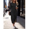 ANRABESS Womens Long Sleeve Maxi Fall Knit Sweater Dress(Black)