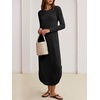ANRABESS Womens Long Sleeve Maxi Fall Knit Sweater Dress(Black)