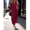 ANRABESS Womens Long Sleeve Maxi Fall Knit Sweater Dress(Burgundy)