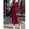 ANRABESS Womens Long Sleeve Maxi Fall Knit Sweater Dress(Burgundy)