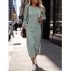 ANRABESS Womens Long Sleeve Maxi Fall Knit Sweater Dress(Light Green)