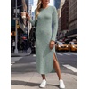 ANRABESS Womens Long Sleeve Maxi Fall Knit Sweater Dress(Light Green)
