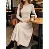 ANRABESS Womens Long Sleeve Ribbed Knit Fall Casual Maxi Dress(Beige)