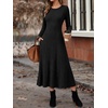 ANRABESS Womens Long Sleeve Ribbed Knit Fall Casual Maxi Dress(Black)